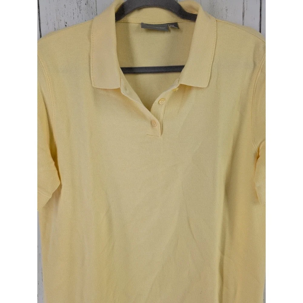 Croft Barrow‎ Size XL Womens Yellow Button Up Short Sleeve Cotton Polo Top - Picture 3 of 8
